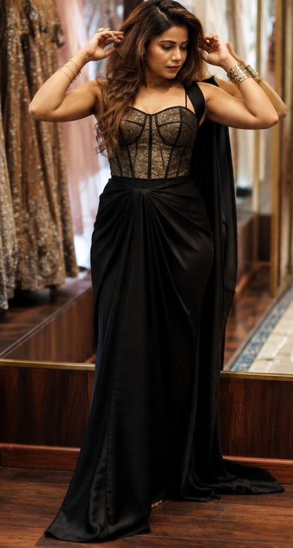 Midnight Glam Concept Saree with Structured Corset Bodice