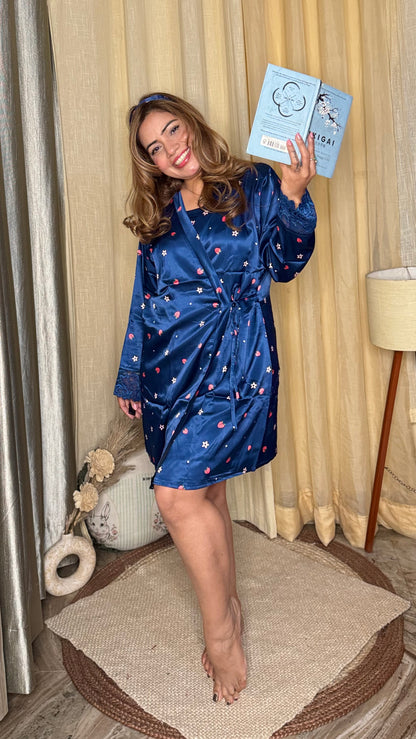 luxury satin floral nightwear 3pc set