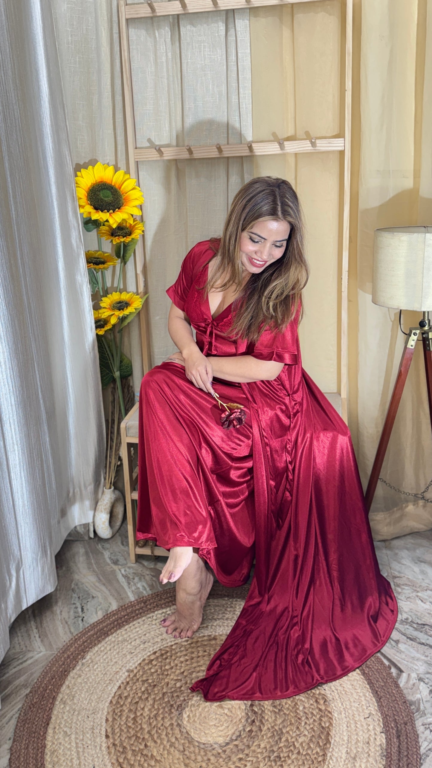 luxury 2-piece satin nighty set