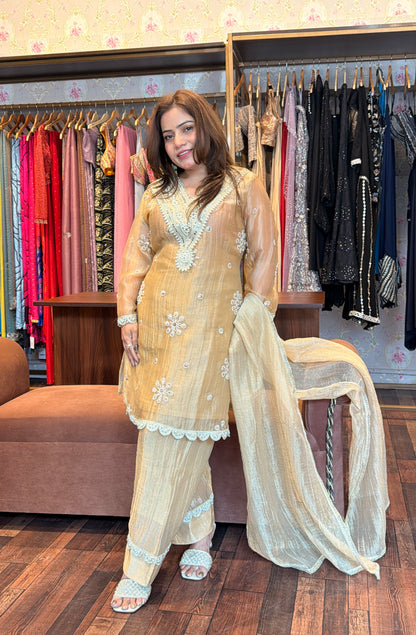 Champagne Crinkle Tissue Farsi Salwar Set