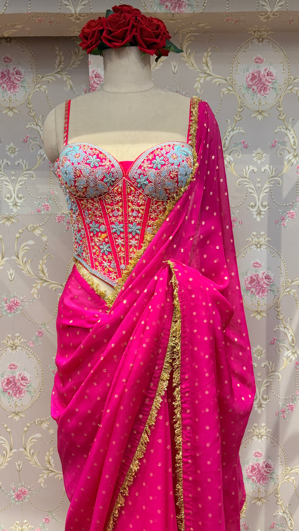 Saree with Hand Embroidered Corset
