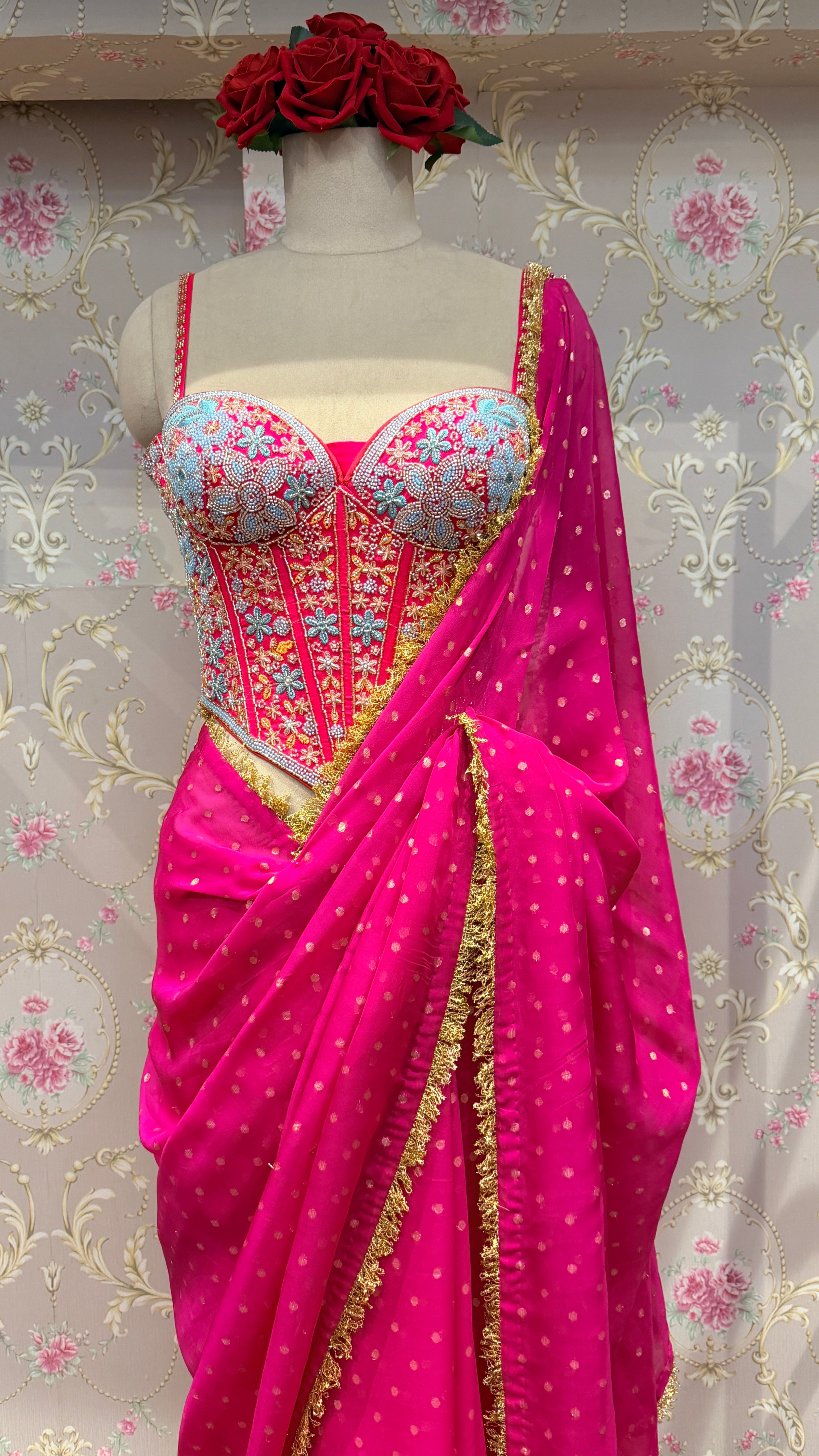 Saree with Hand Embroidered Corset