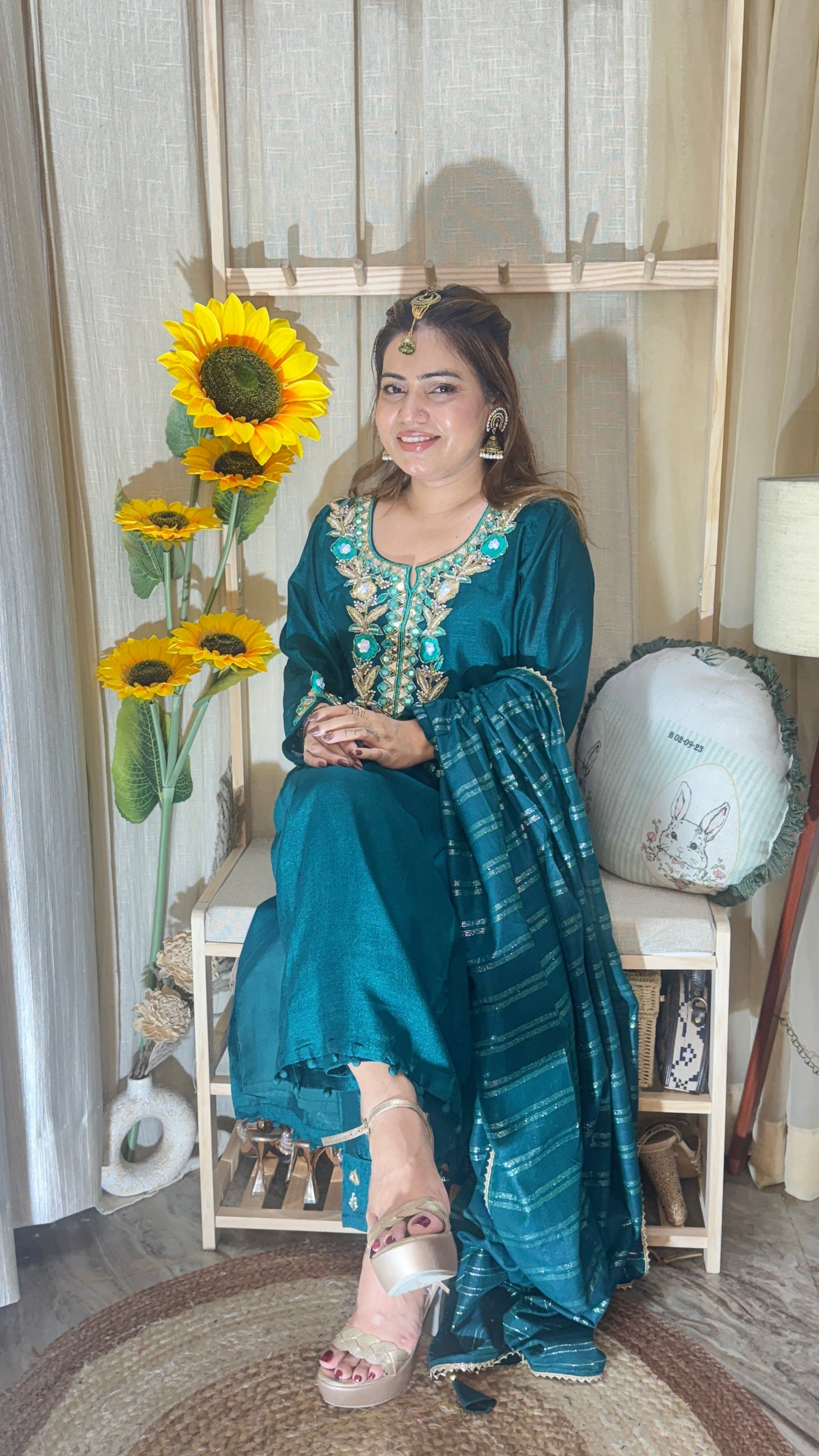 Teal Green Embroidered Kurta Set with Dupatta