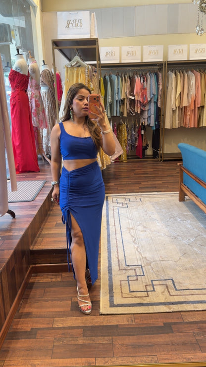 Blue Ruched Skirt Co-ord Set