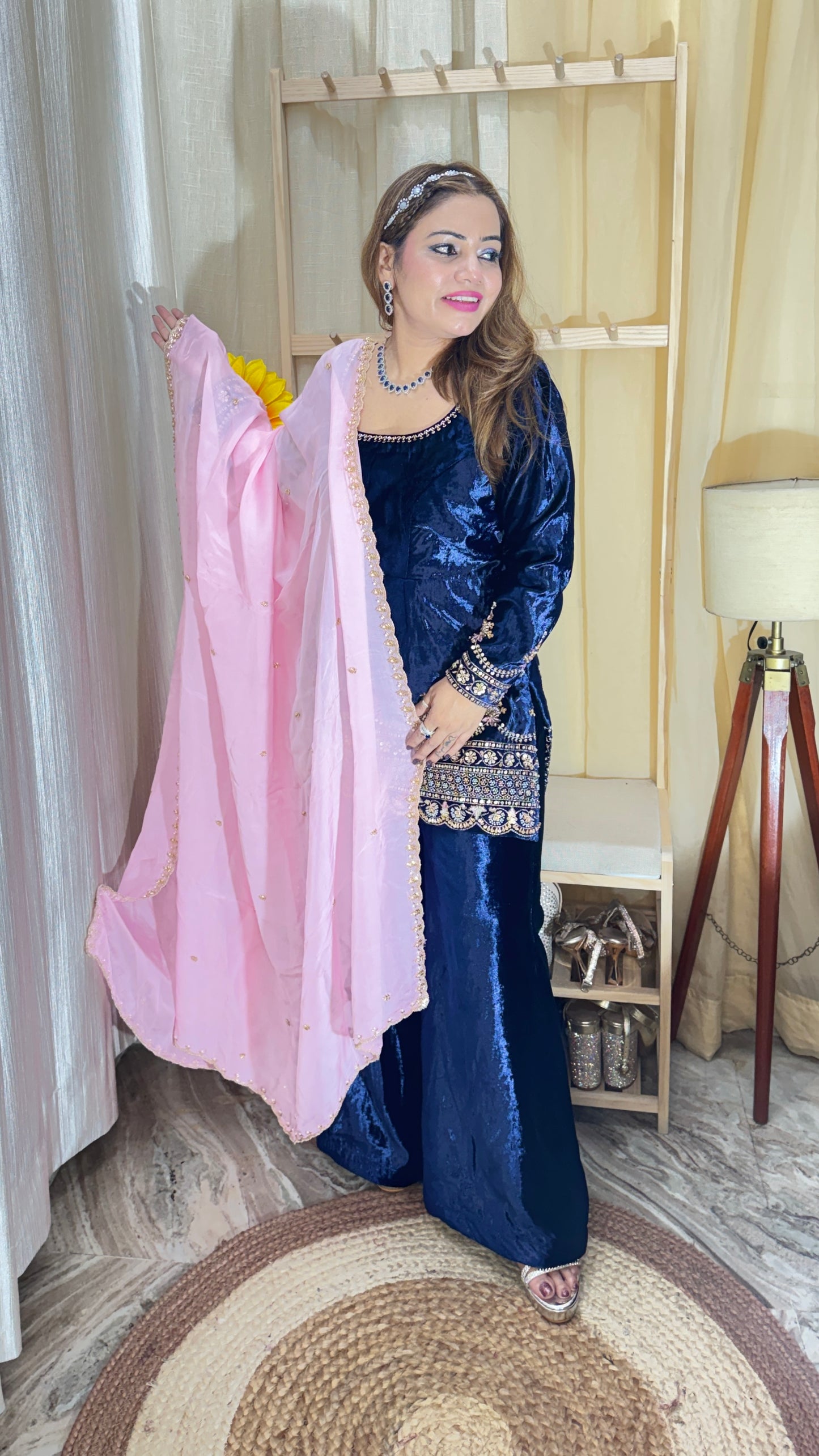 “ZARA NOOR” – Midnight Velvet Sharara Set