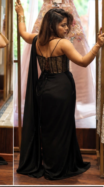 Midnight Glam Concept Saree with Structured Corset Bodice
