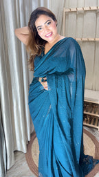 Teal Blue Sparkle Drape Saree