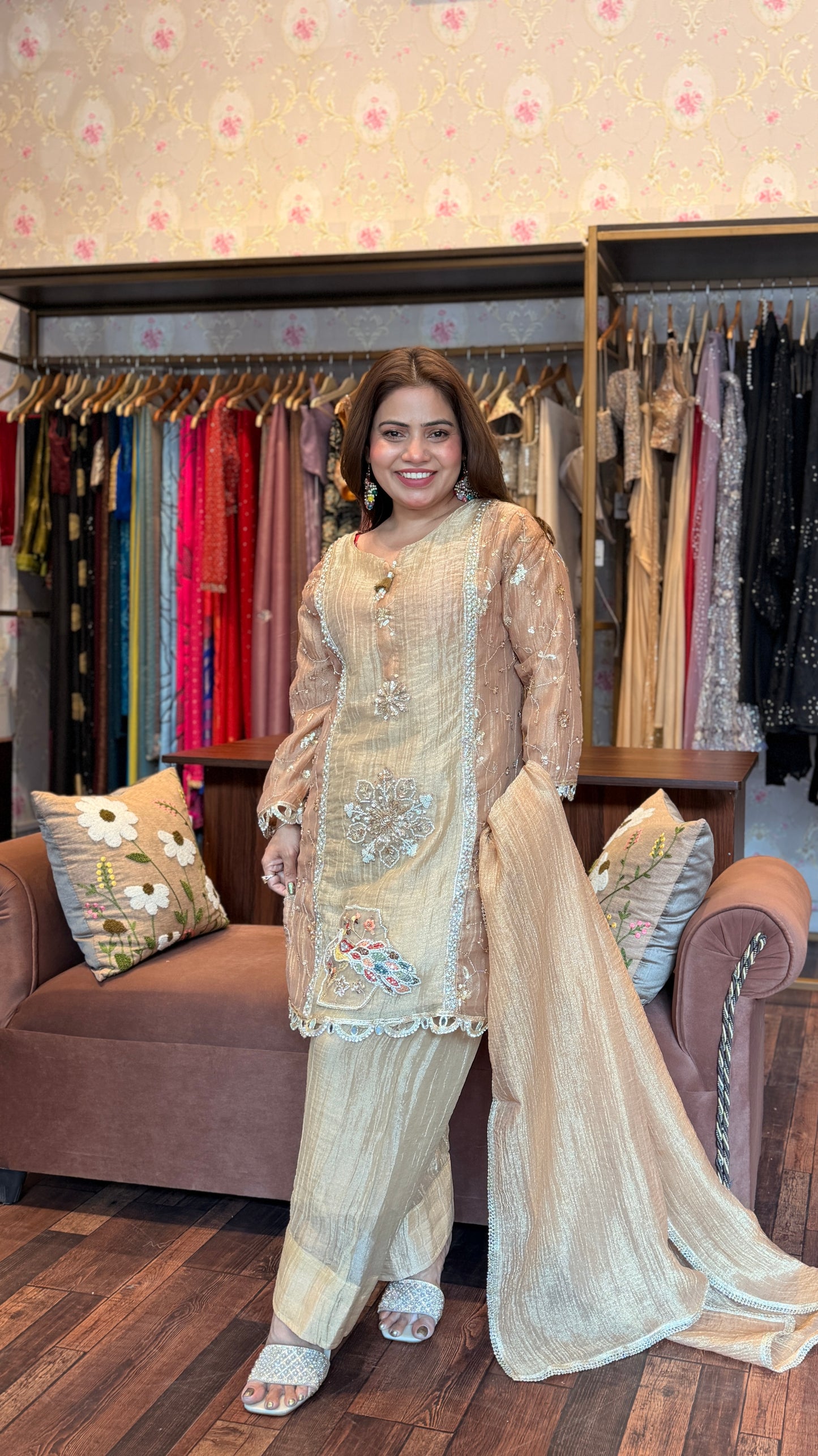 BBA Light & Dark Gold Embroidered Farsi Salwar Set