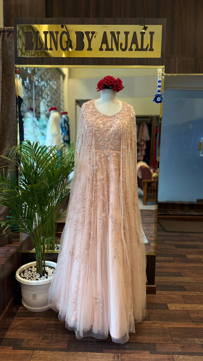 Blush Pink Embellished Cape Gown