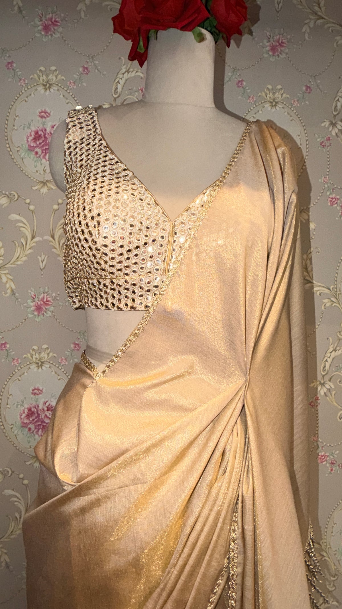 Tissue Cotton Saree with Sequined Blouse & Tassel Pallu