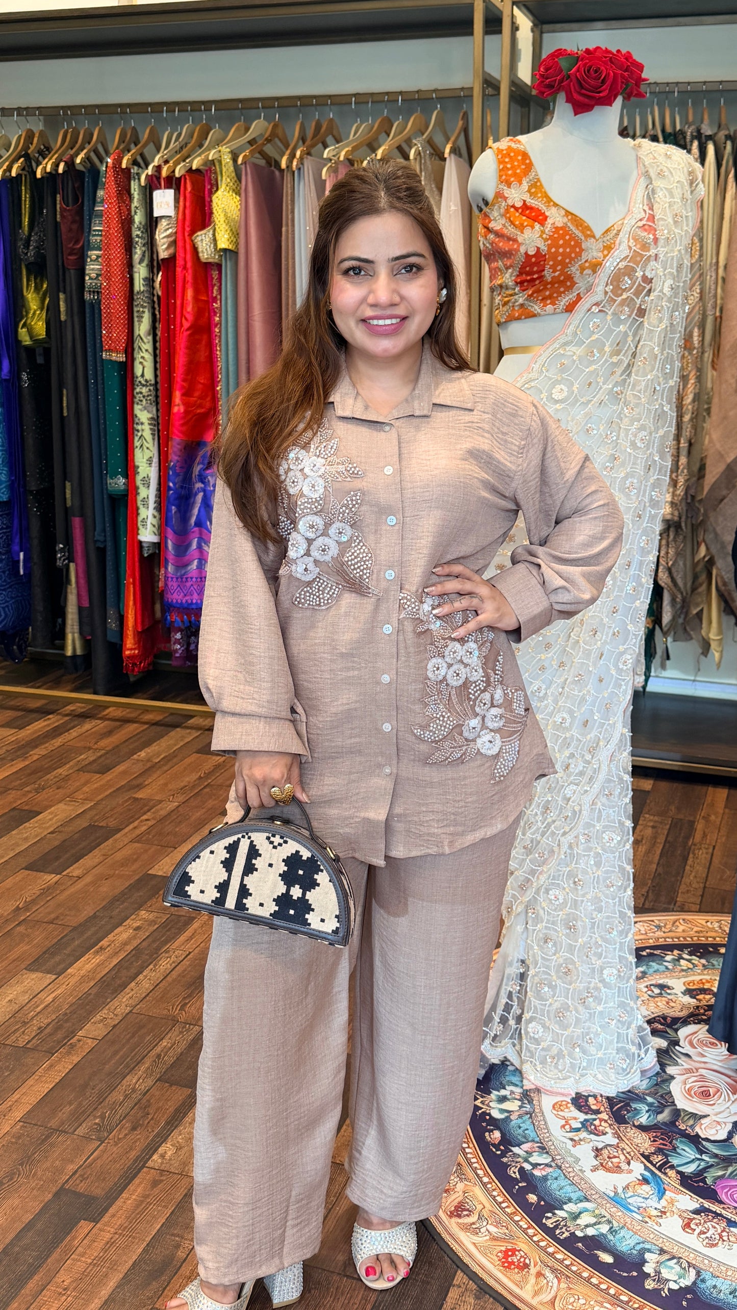 Linen Embroidered Co-Ord Set for Women | Premium Shirt & Pant Set | Bling by Anjali