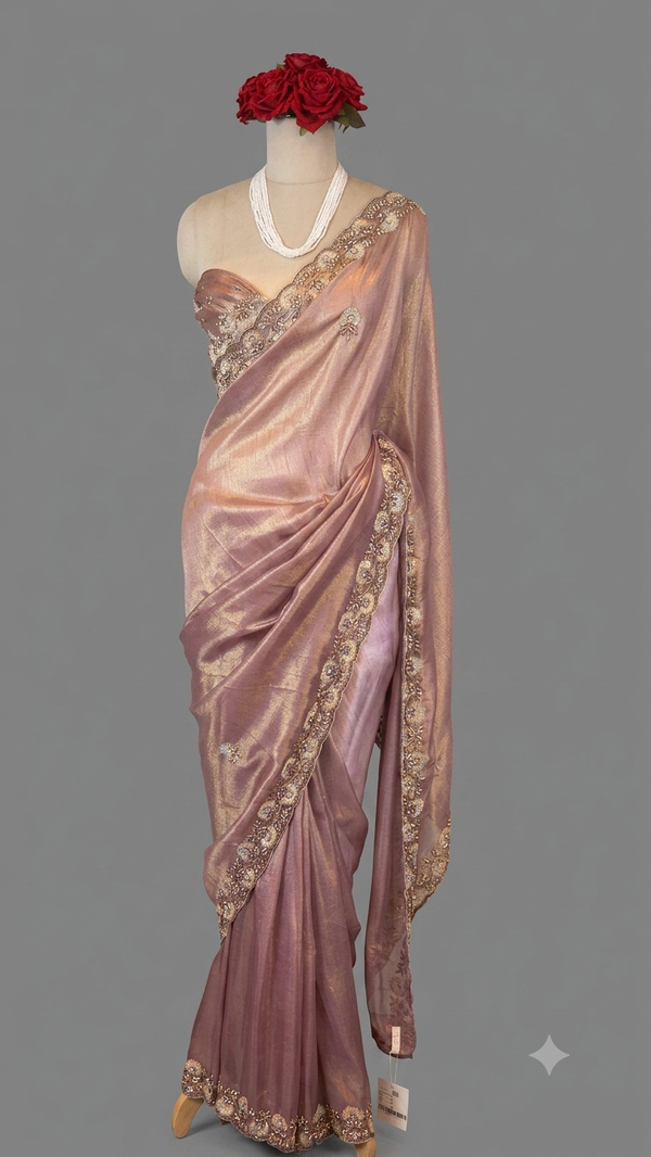 "ROSE GLOW" - TISSUE ORGANZA EMBROIDERED SAREE