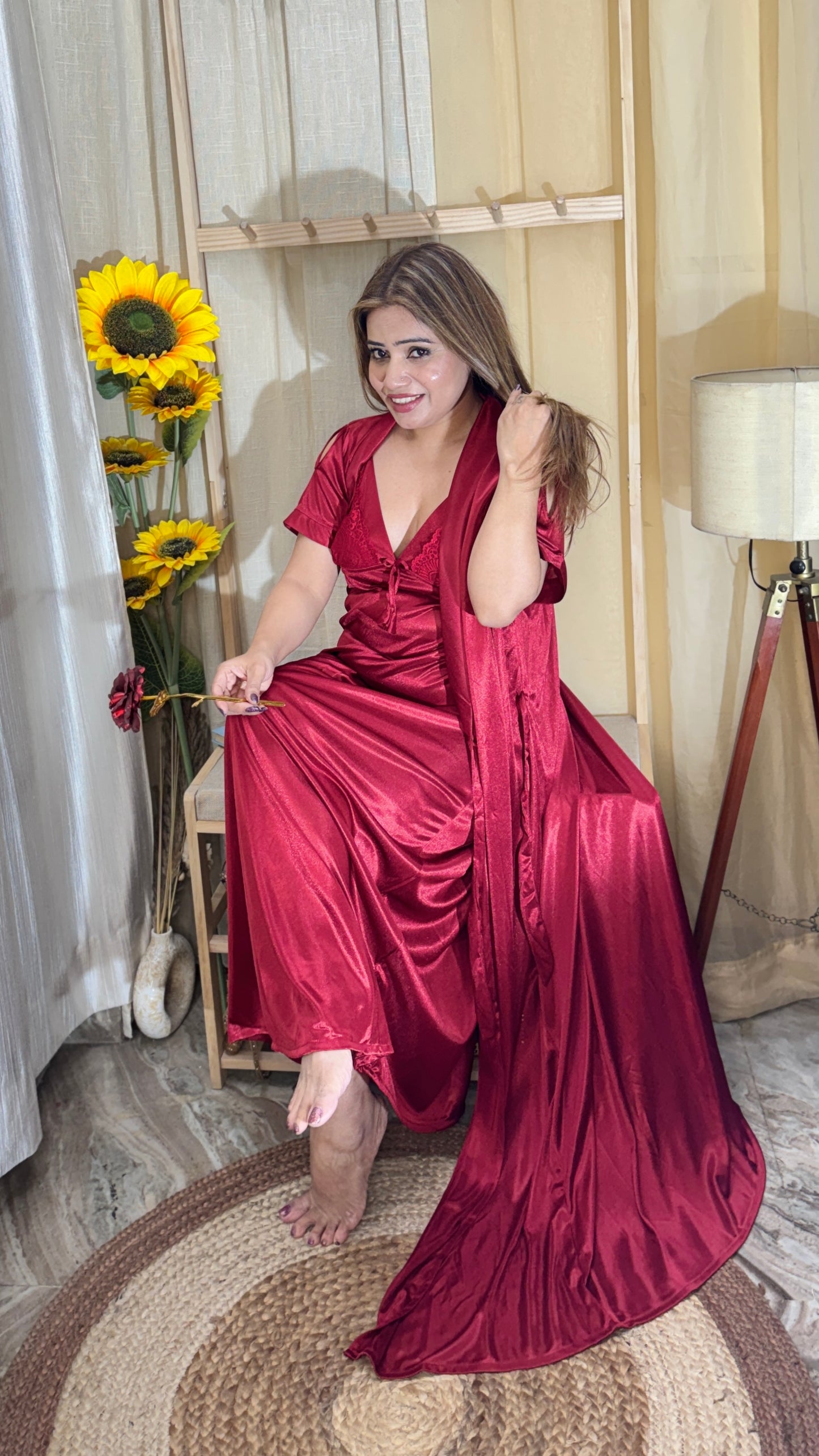 luxury 2-piece satin nighty set