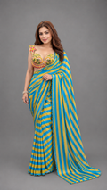 Blue & Yellow Striped Saree