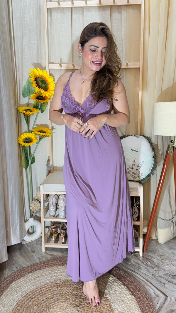 Elegant Purple Lace Nighty – Soft & Comfortable Nightwear
