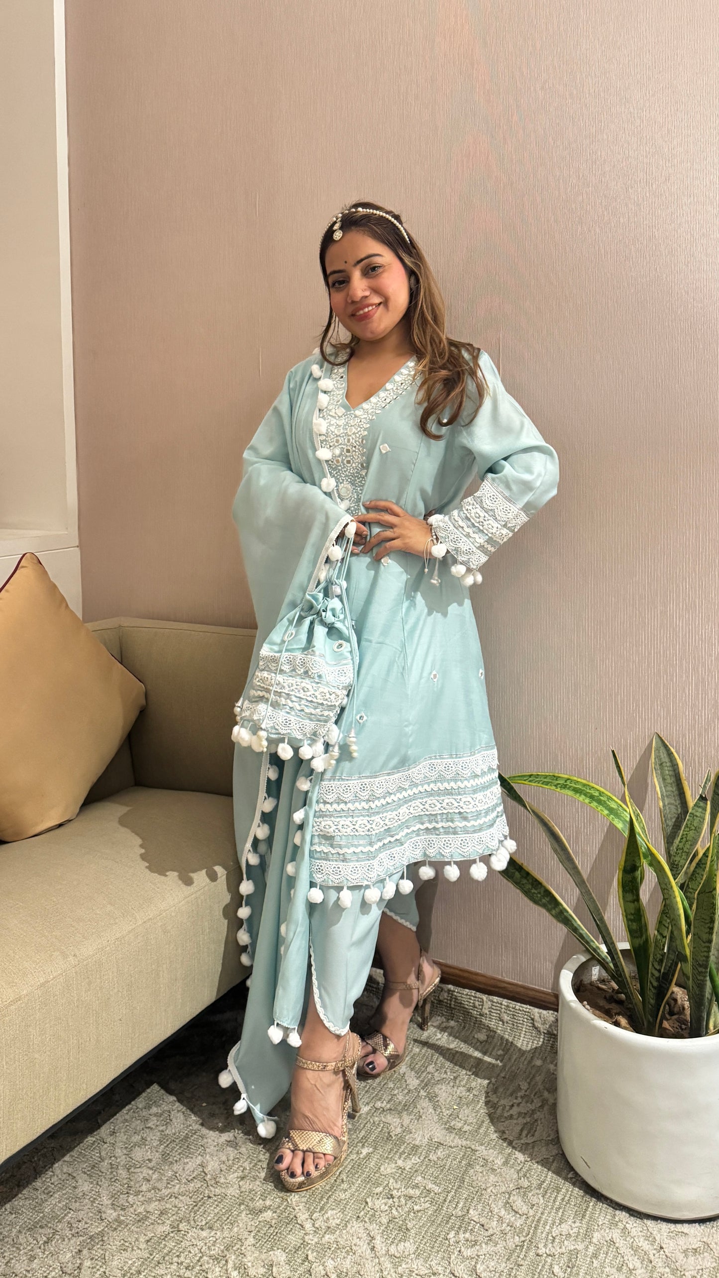 4pc pom-pom Anarkali Dhoti pant suit set