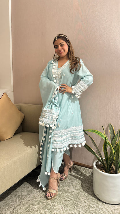 4pc pom-pom Anarkali Dhoti pant suit set