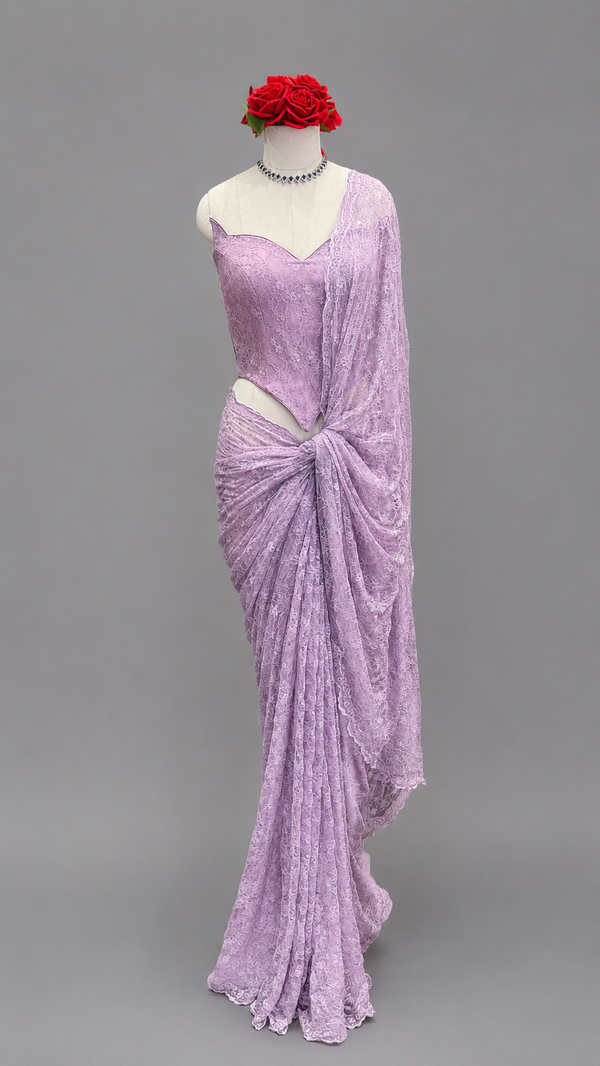 Lace Saree with Sculpted Corset Blouse | Designer Party & Cocktail Wear