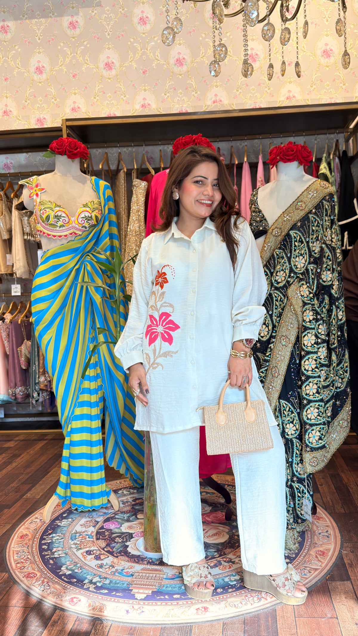 Floral Threadwork Off White Co-Ord Set