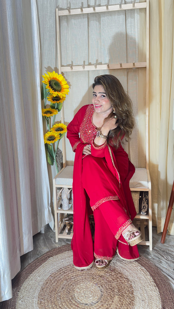 Elegant Mirror Work Embroidered 3pc Suit Set