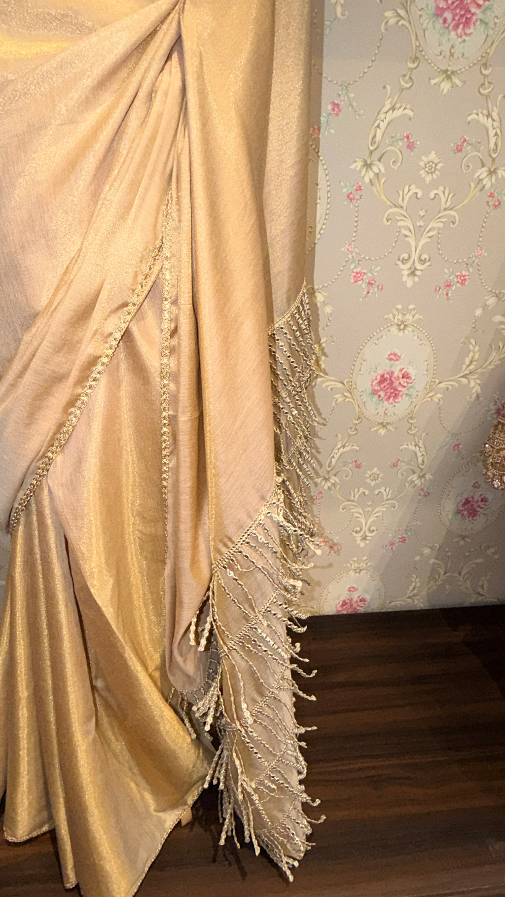 Tissue Cotton Saree with Sequined Blouse & Tassel Pallu