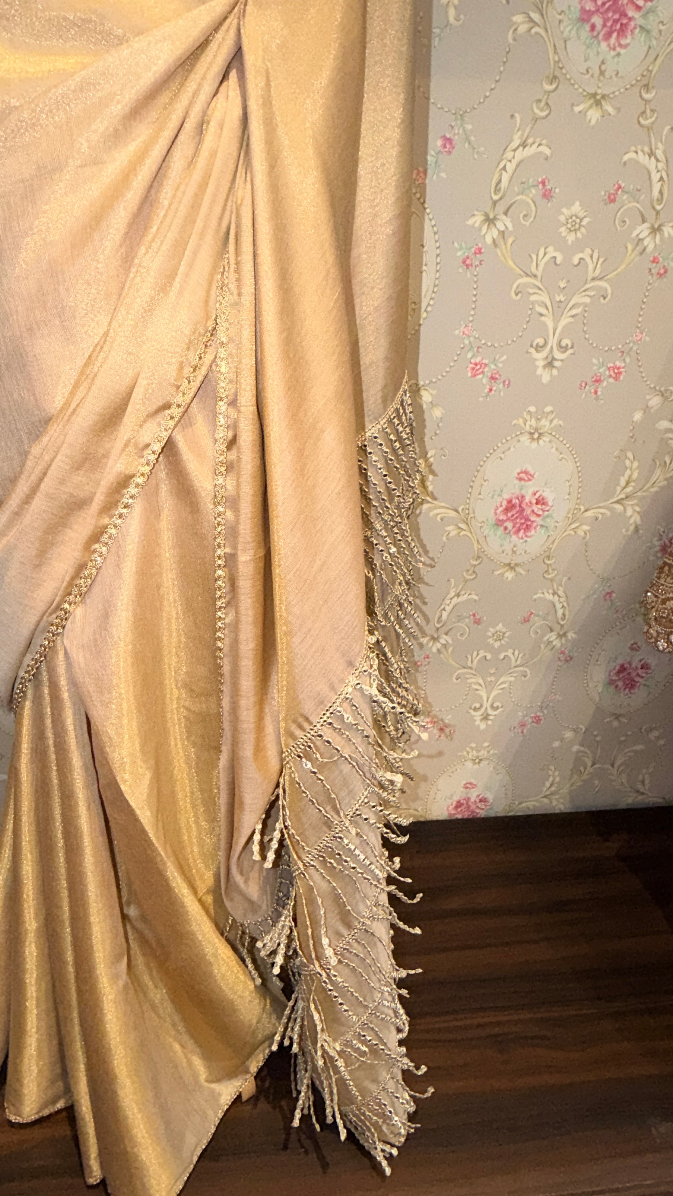 Tissue Cotton Saree with Sequined Blouse & Tassel Pallu