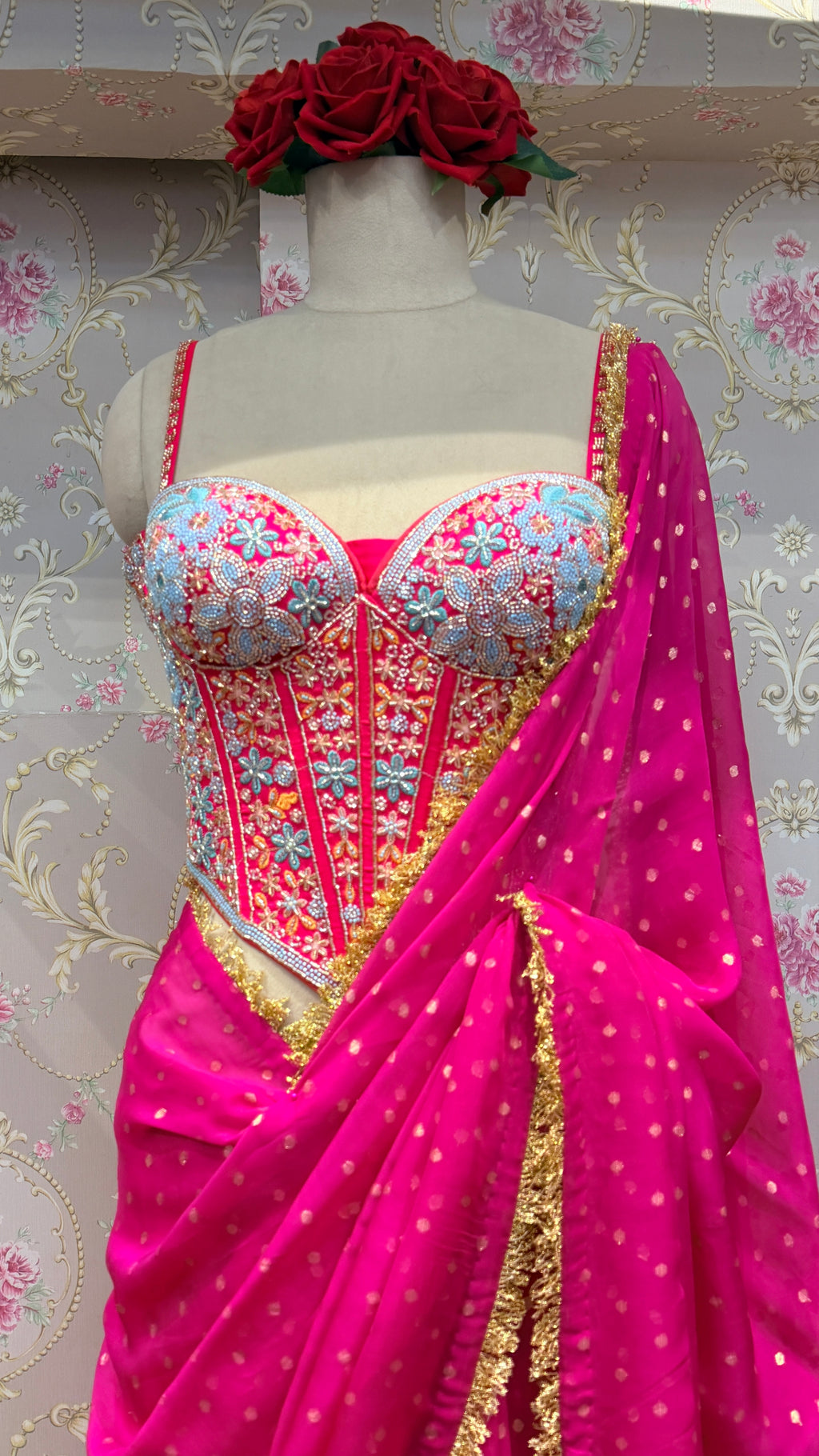 Saree with Hand Embroidered Corset