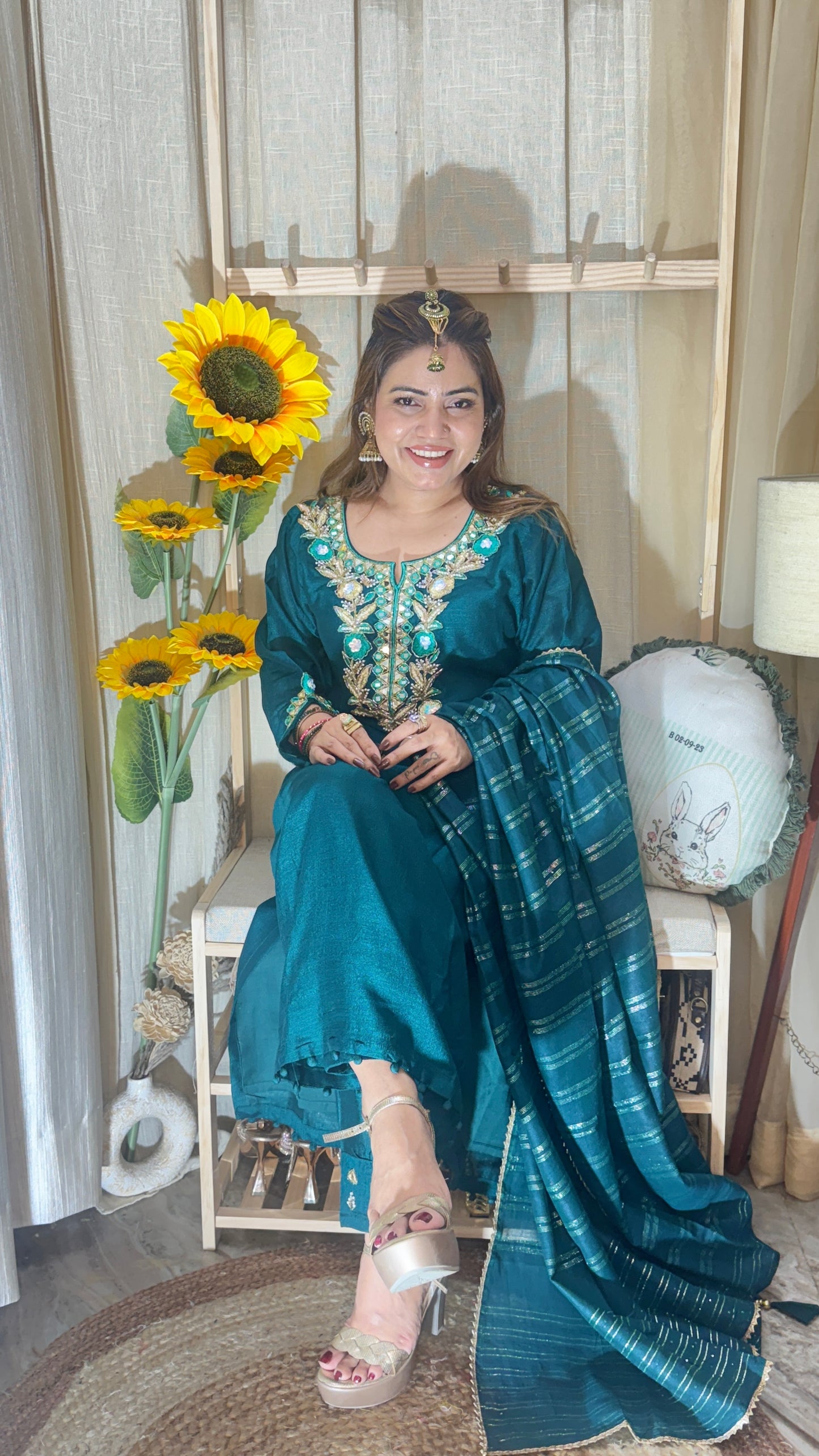 Teal Green Embroidered Kurta Set with Dupatta