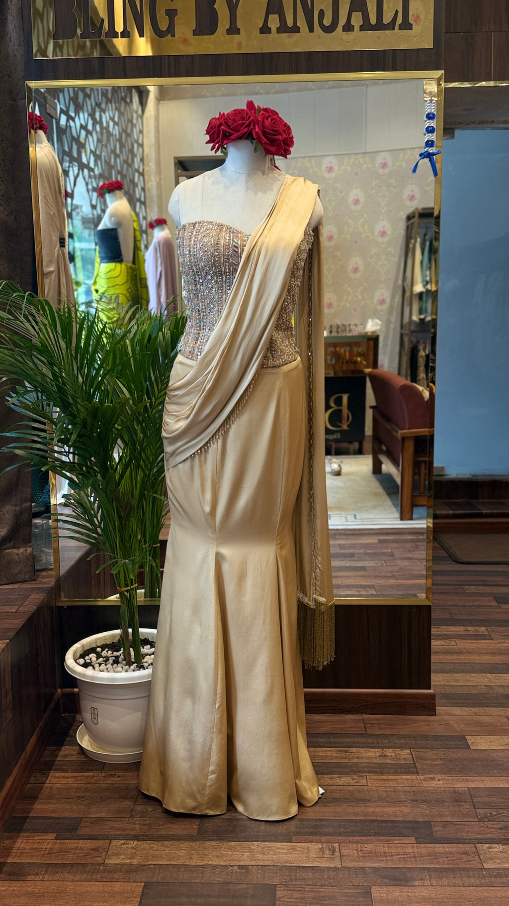 Draped Saree with Embellished Corset