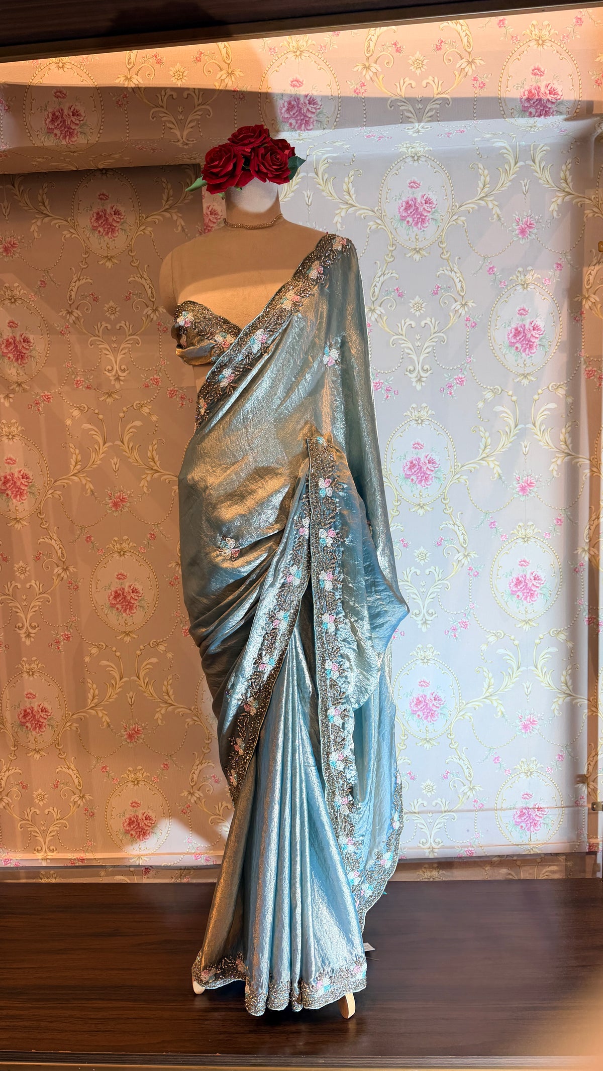 Hand-Embroidered Floral Border Saree