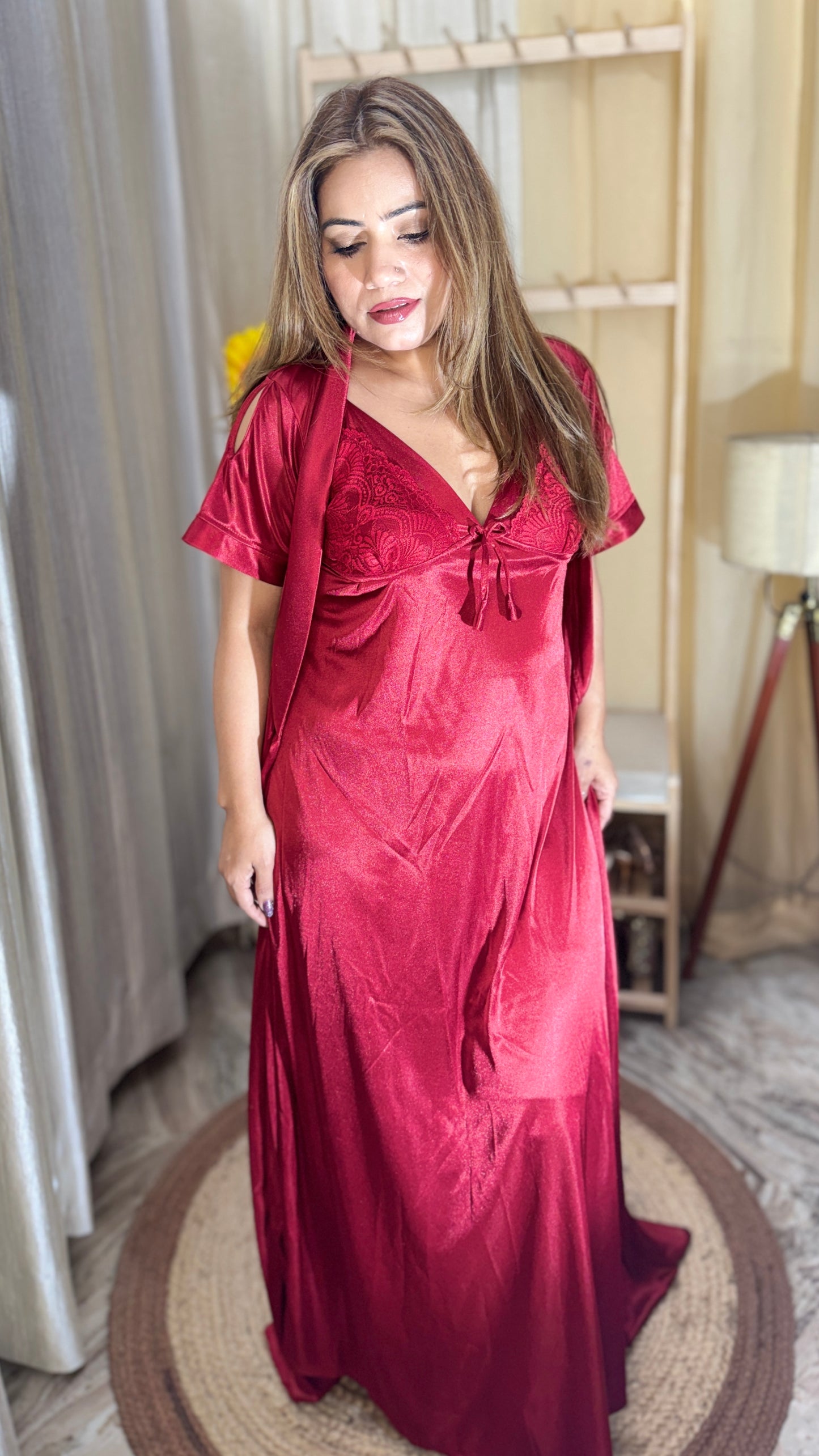 luxury 2-piece satin nighty set