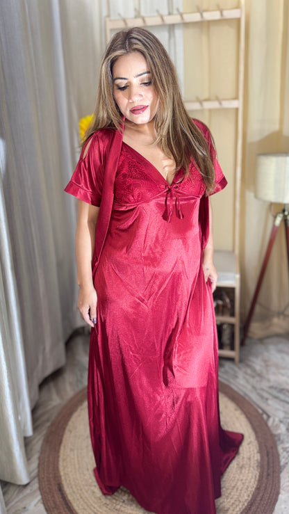 luxury 2-piece satin nighty set