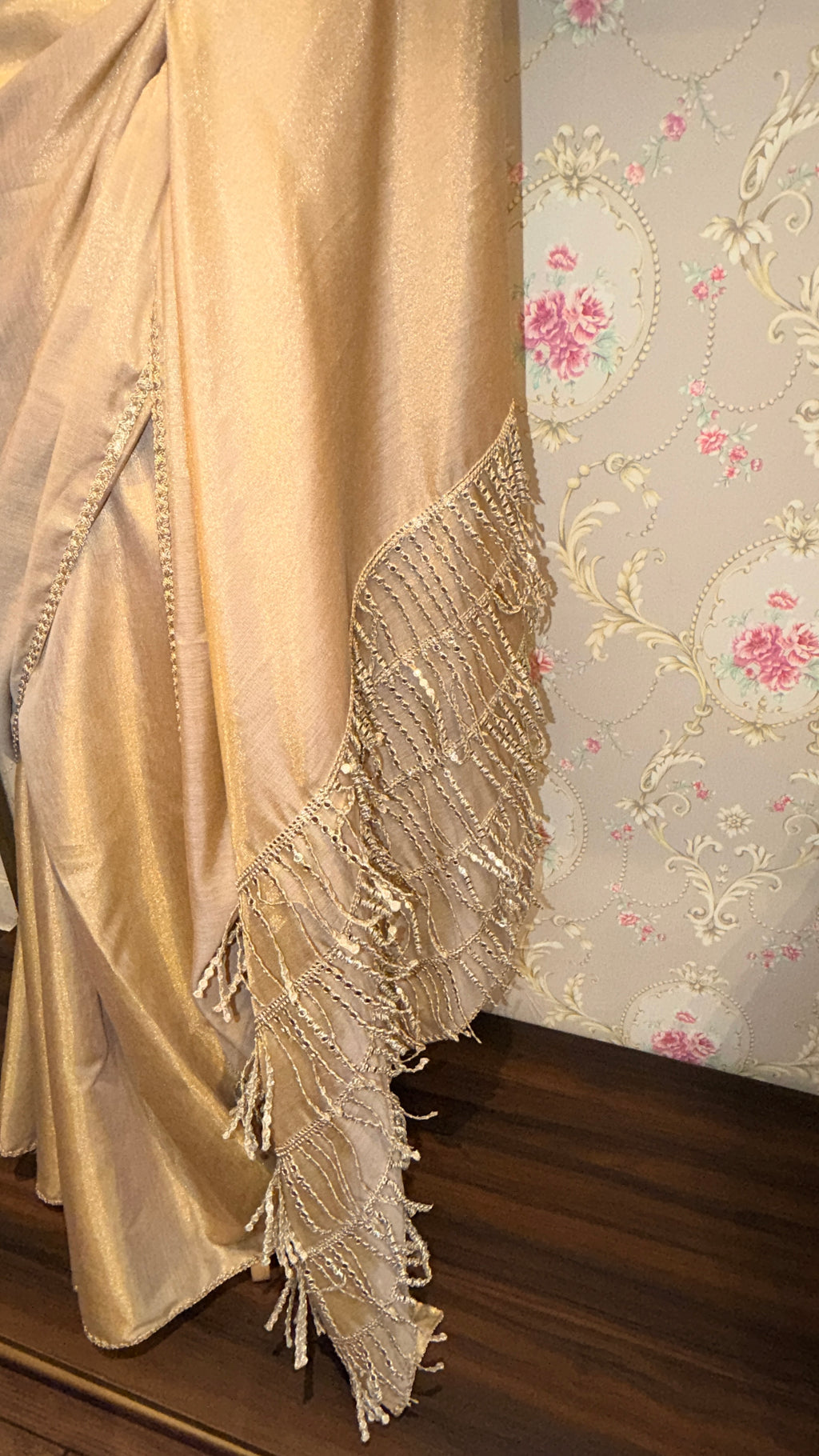 Tissue Cotton Saree with Sequined Blouse & Tassel Pallu