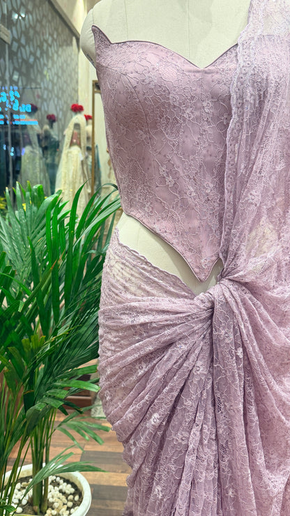 Lace Saree with Sculpted Corset Blouse | Designer Party & Cocktail Wear