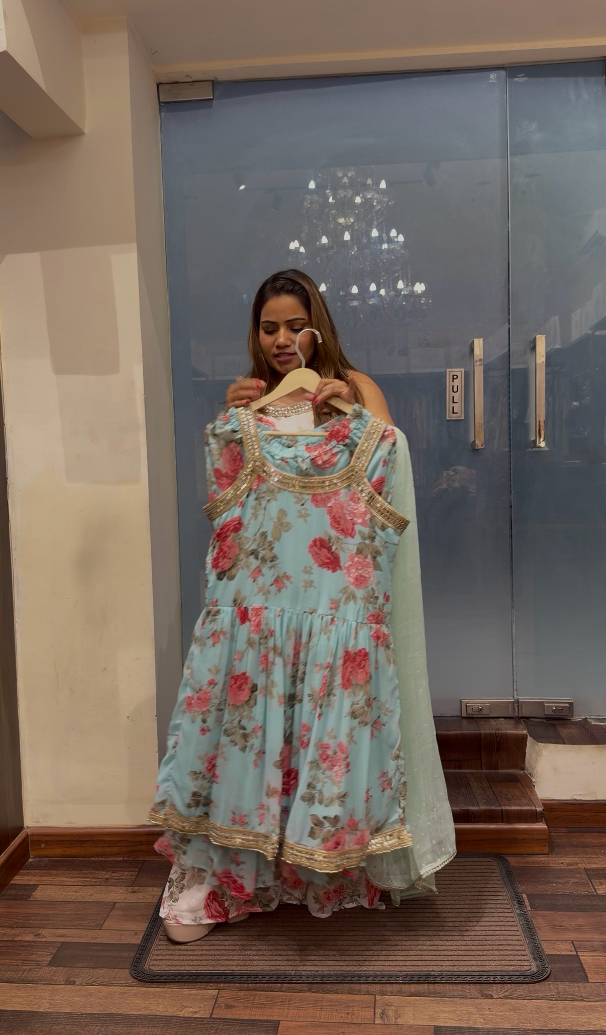 Floral Printed Sharara Suit Set with Gota Lace Detailing – Elegant Festive Wear