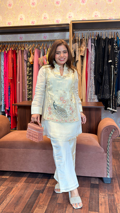 Ivory Tissue Hand-Embellished Kurta Set