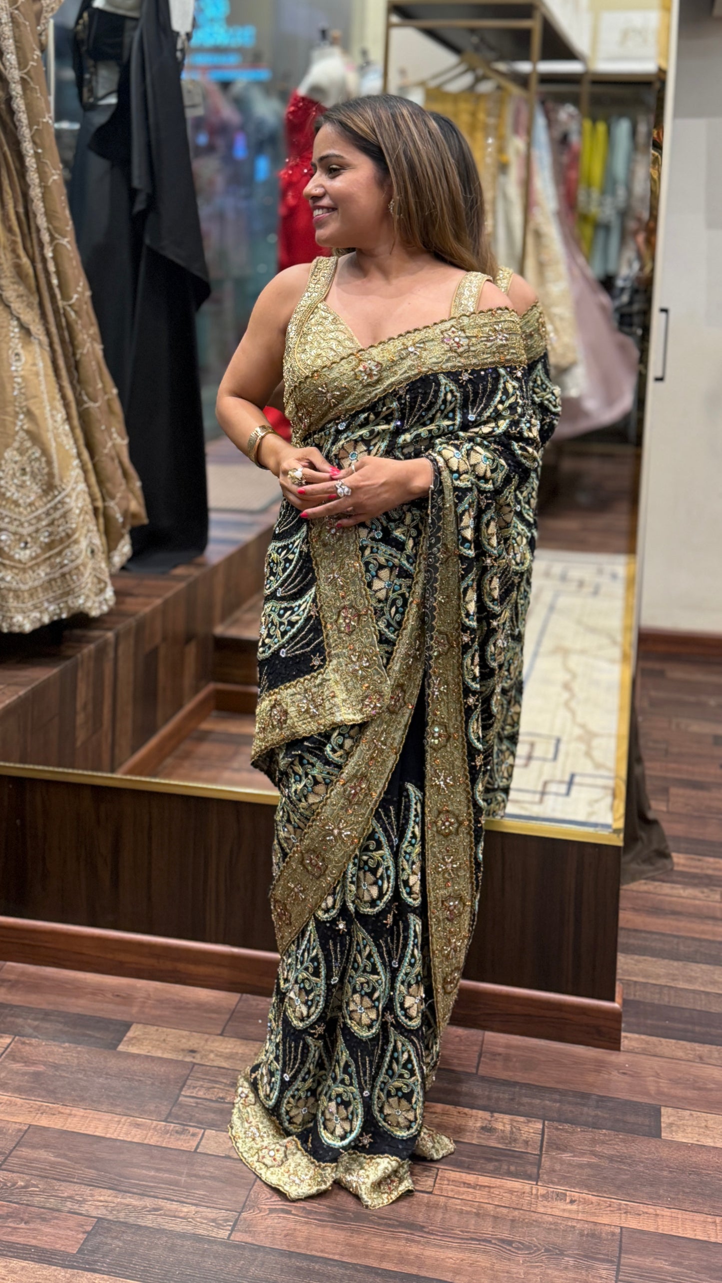 Heritage Black Resham Embroidered Saree with Tissue Border