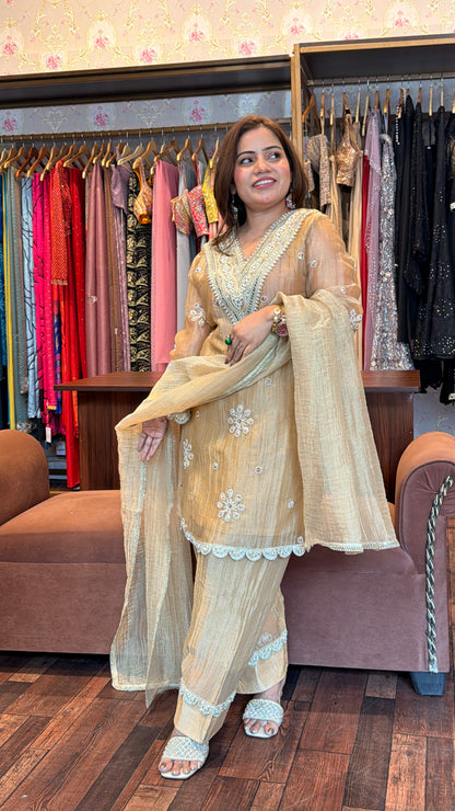 Champagne Crinkle Tissue Farsi Salwar Set