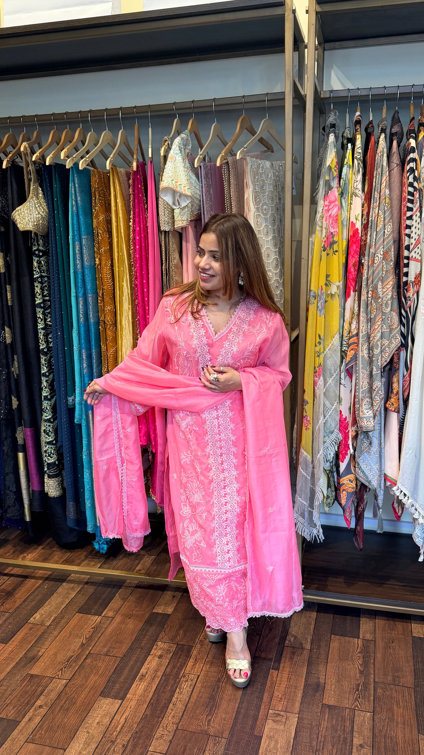 Pink Chikankari Kurta Set with Dupatta – Elegant Embroidered Suit Set