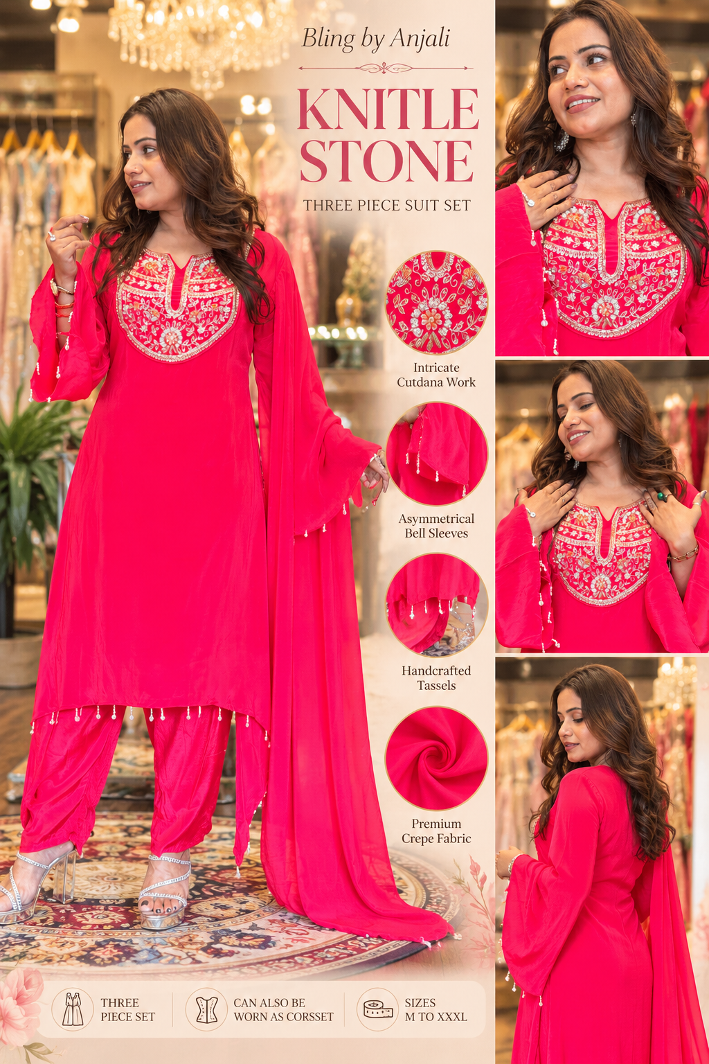 Hot Pink Three-Piece Suit Set