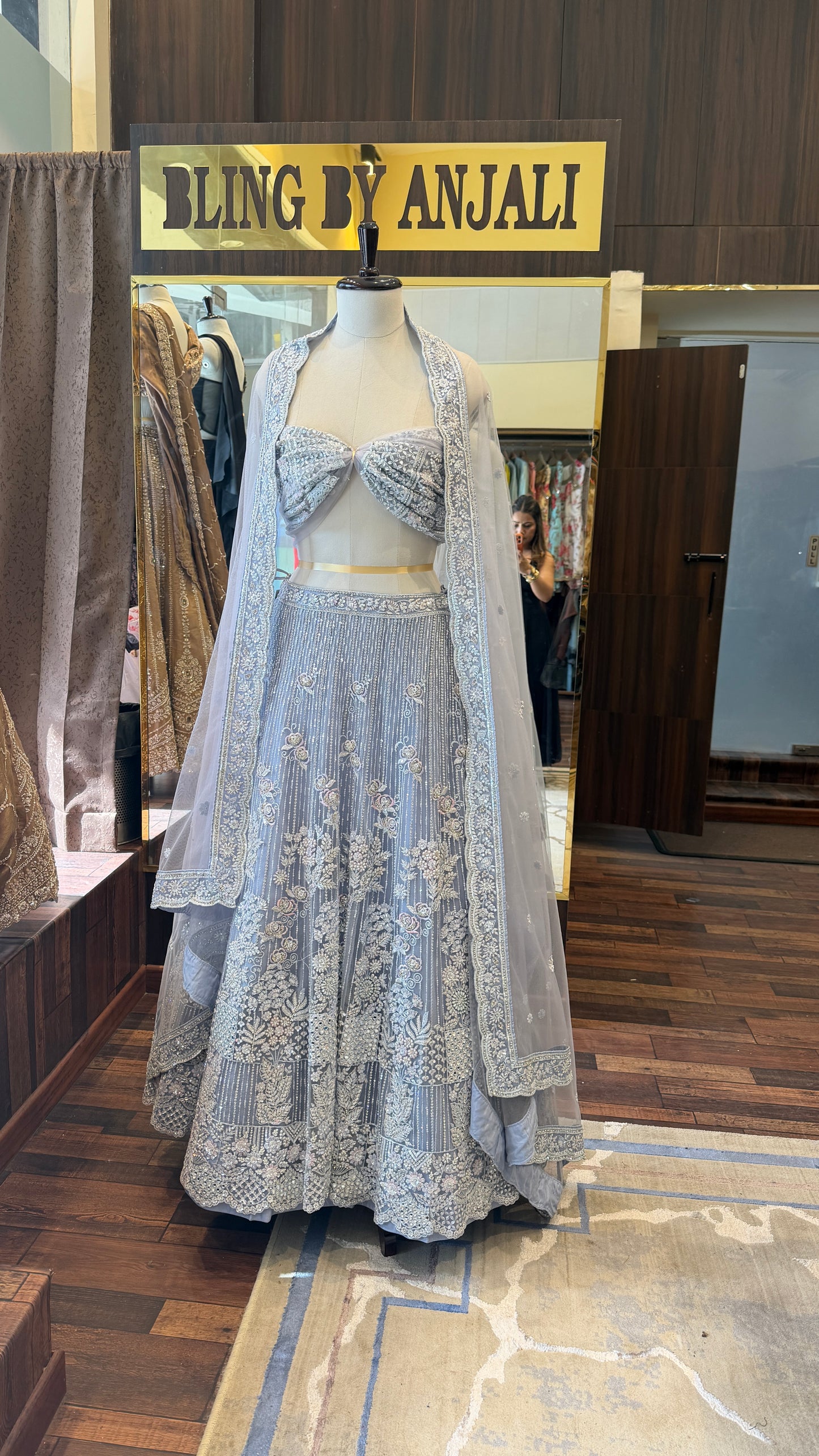 Ice Blue Hand Embroidered Lehenga Set with Dupatta | Luxury Bridal & Engagement Wear | Bling by Anjali