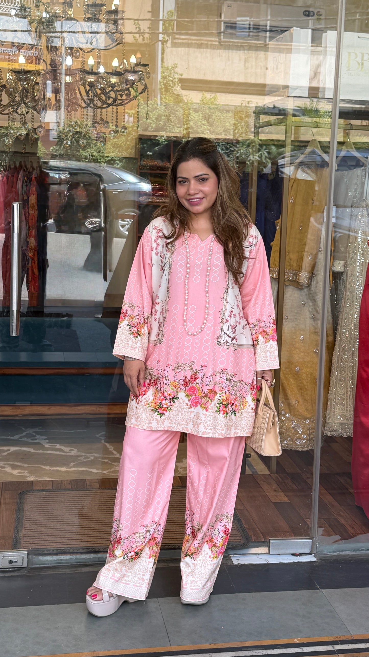 Blush Floral Printed 2-Piece Lawn Co-ord Set – Relaxed Fit