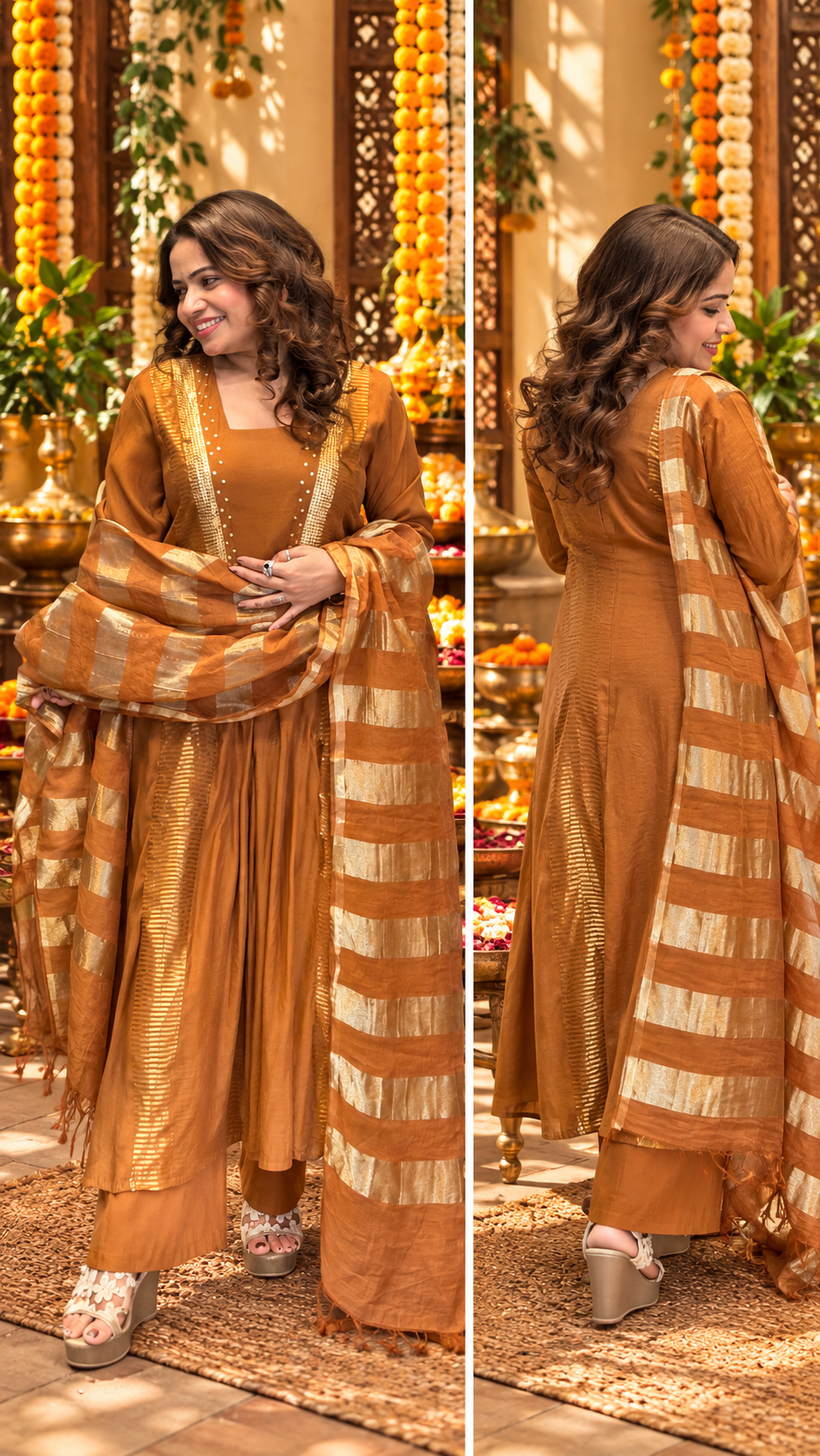 Rust Brown Pure Chanderi Cotton Suit Set