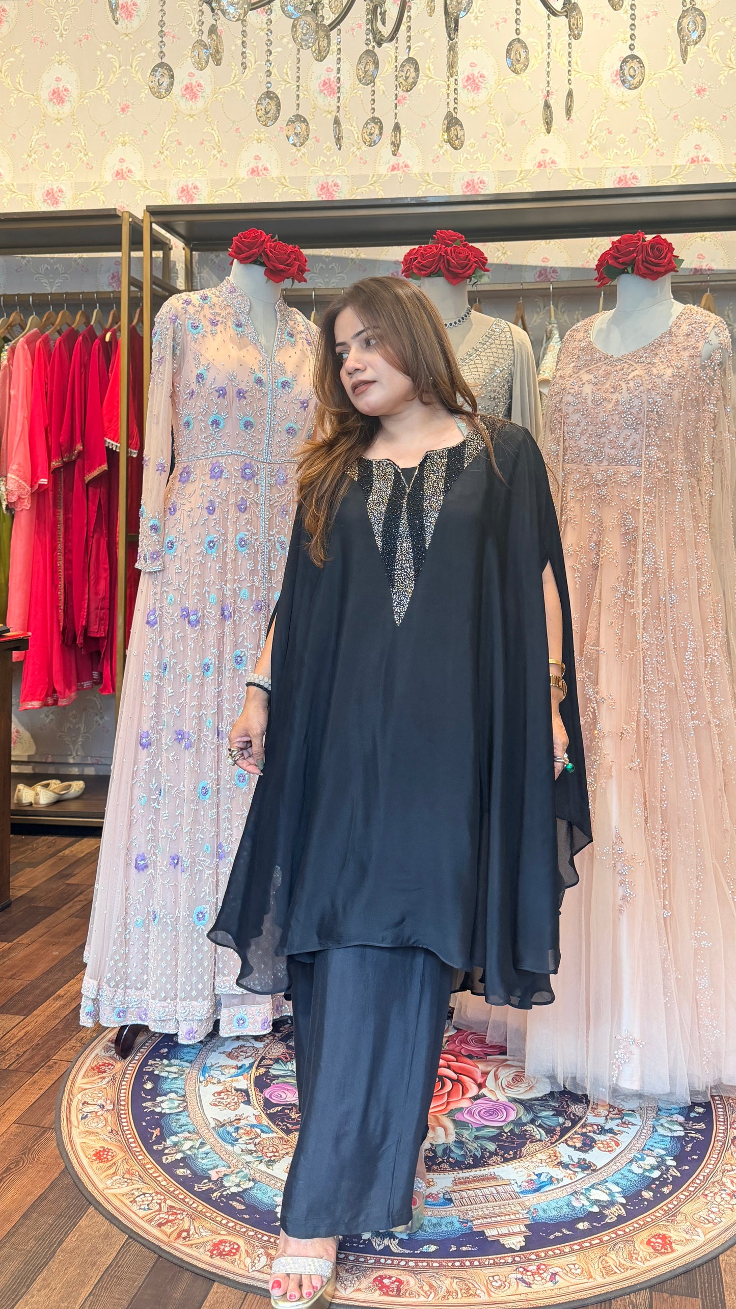 Black Embellished Kaftan Co-ord Set