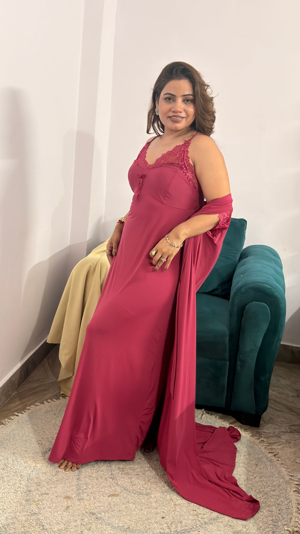 Mulberry lycra Night Gown 2pc Set