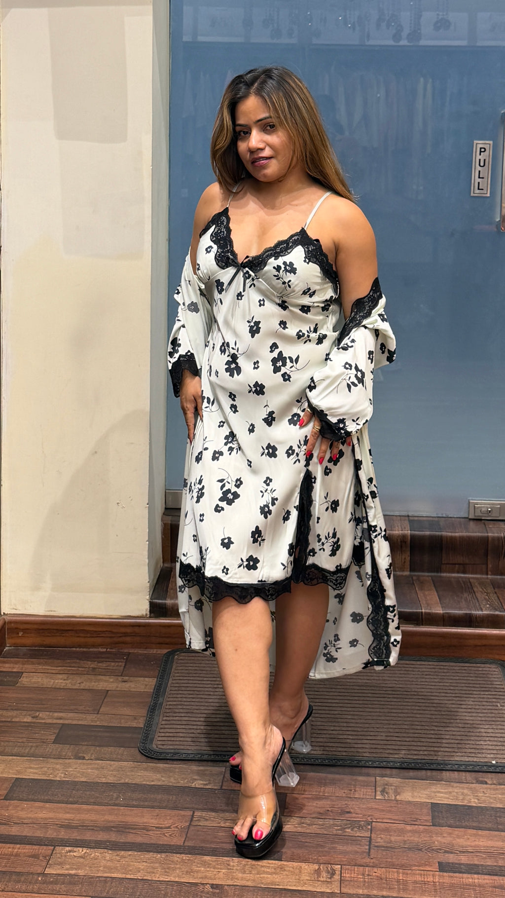Floral Satin 3-Piece Sleepwear Set