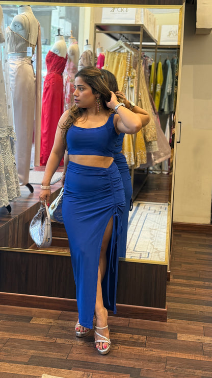 Blue Ruched Skirt Co-ord Set