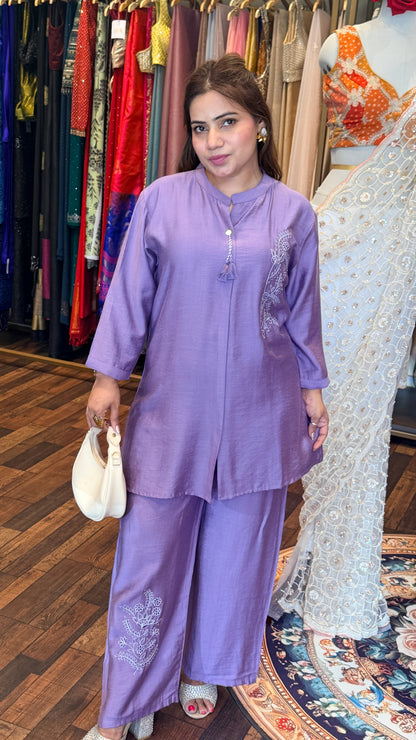 Lavender Embroidered Co-Ord Set | Soft Luxe Edit