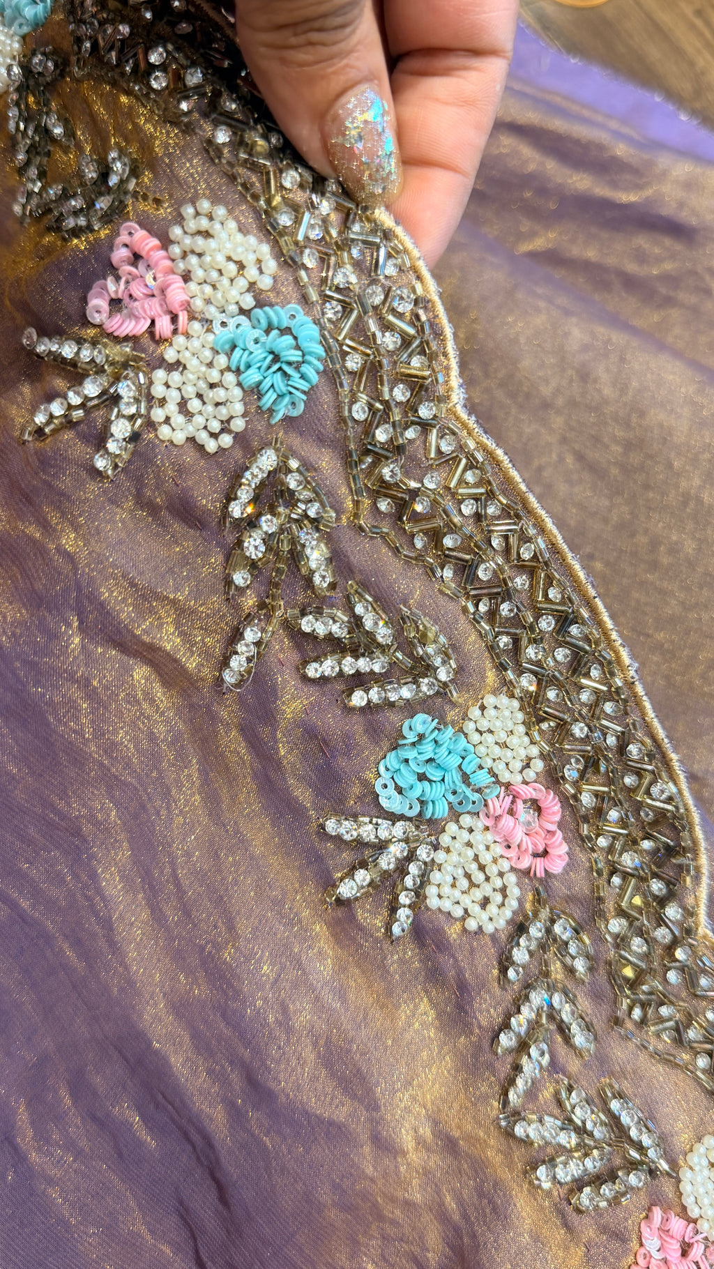 Tissue Silk Saree with Hand-Embroidered