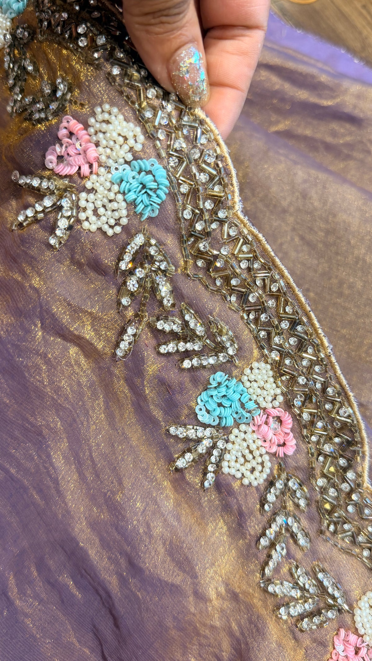 Tissue Silk Saree with Hand-Embroidered